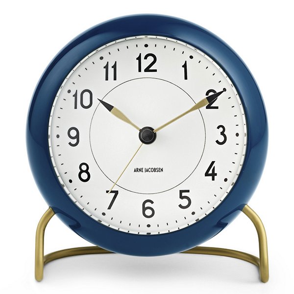 Side table clock with sculpted contoured base, LED Touch Quartz Battery-Powered