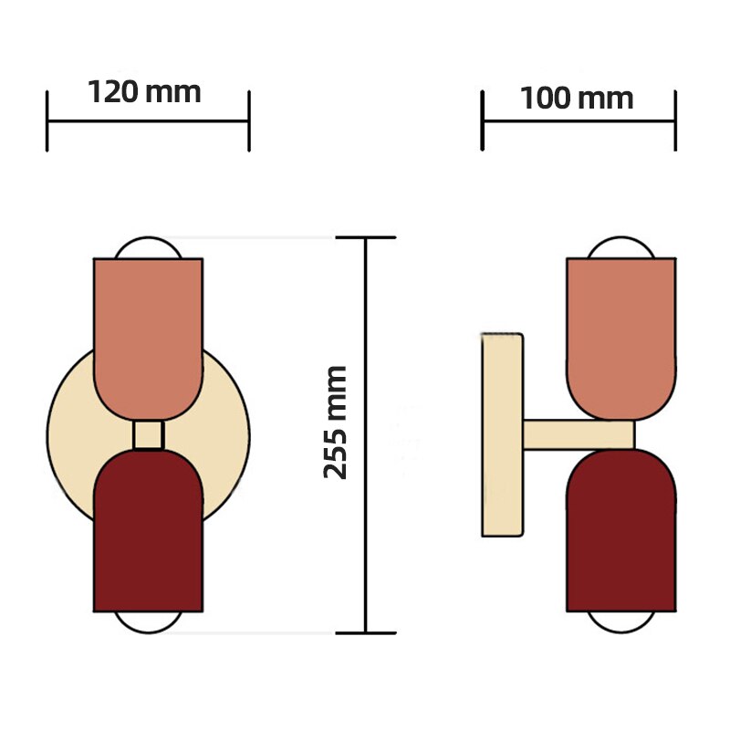 Diagram marked 120 mm wide, 255 mm tall and 100 mm deep
