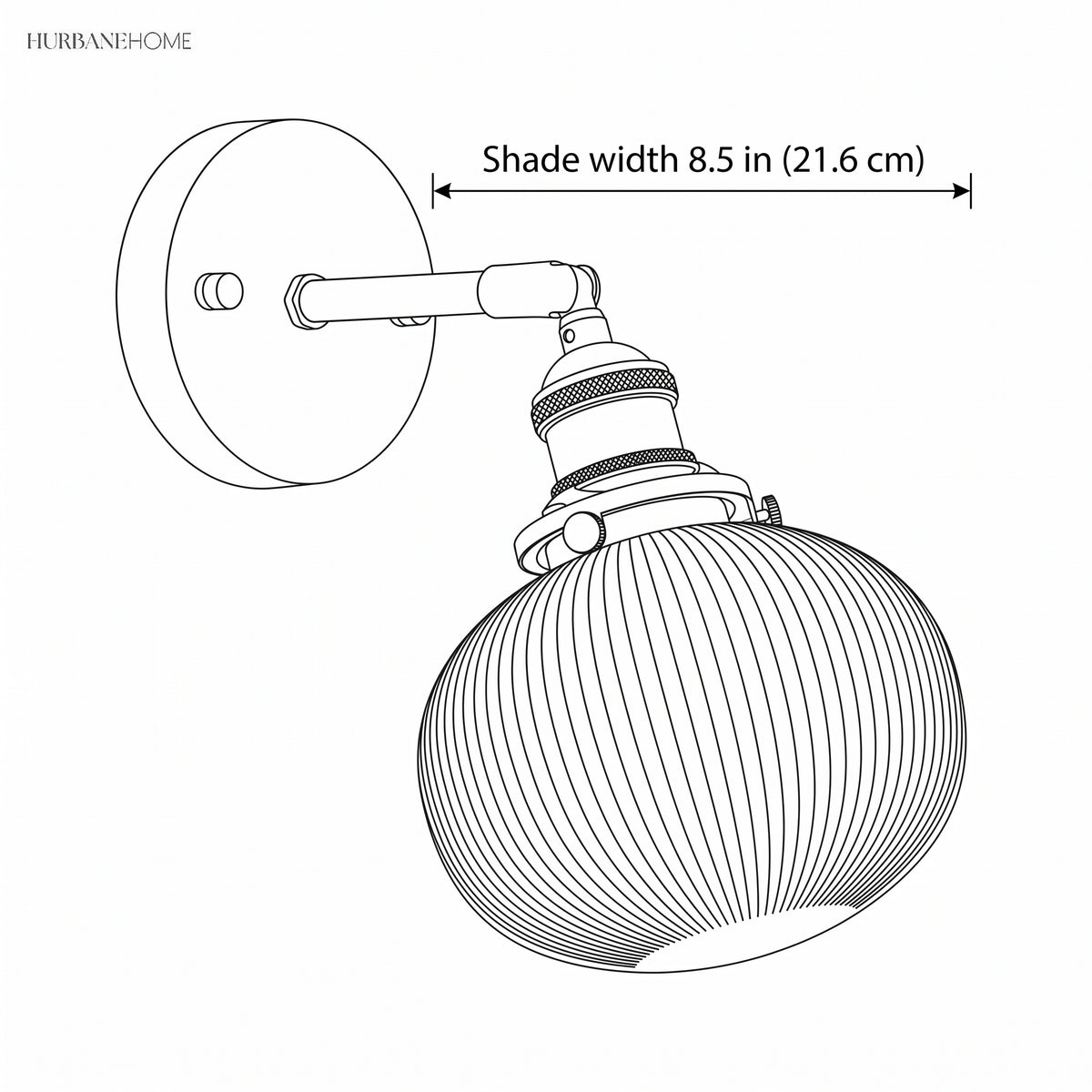Line drawing of the sconce with a shade width of 8.5 in marked