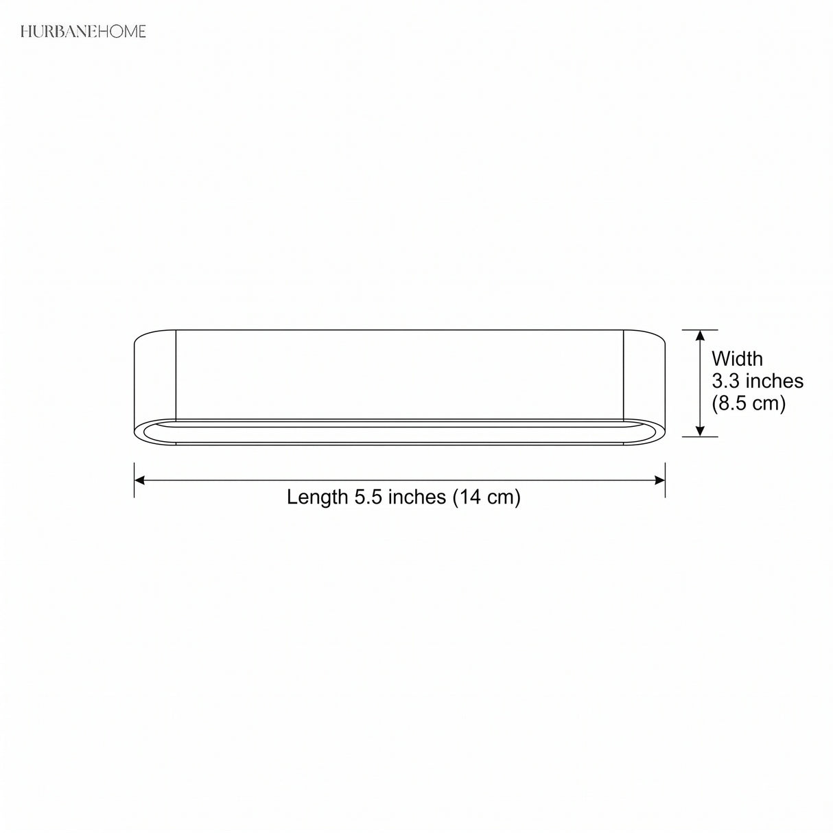 Line drawing of the linear wall sconce with length and width labels