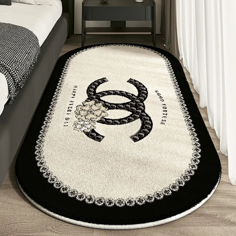 Non Slip Bedroom Rugs – VIKAMA Cashmere - Style Washable Oval Rugs - Hurbane Home