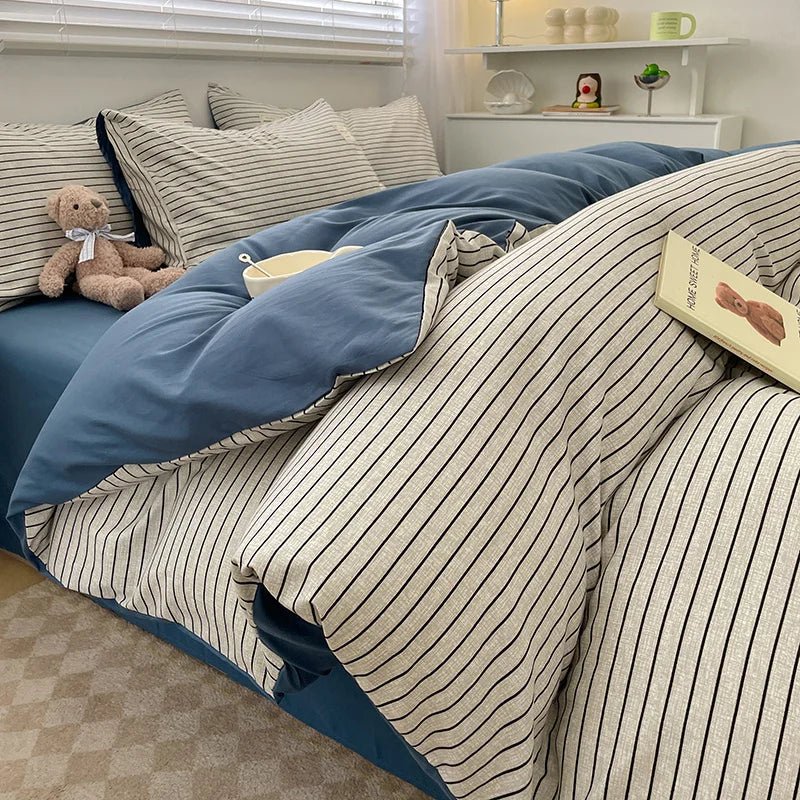 Nordic Plaid Cotton Bedding Set - Soft Cotton Duvet Cover with Pillowcases & Sheet - Hurbane Home