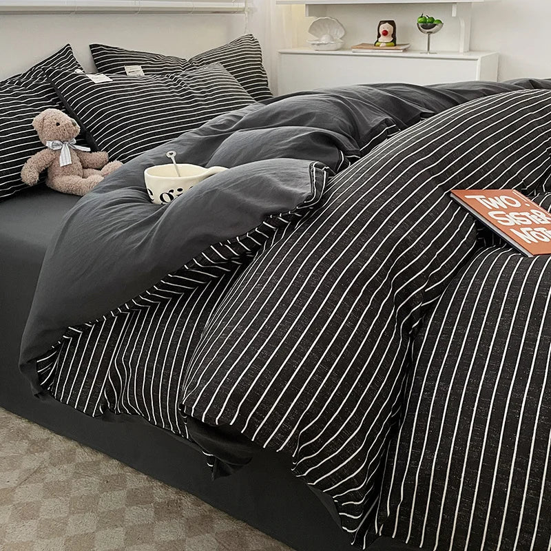 Nordic Plaid Cotton Bedding Set - Soft Cotton Duvet Cover with Pillowcases & Sheet - Hurbane Home