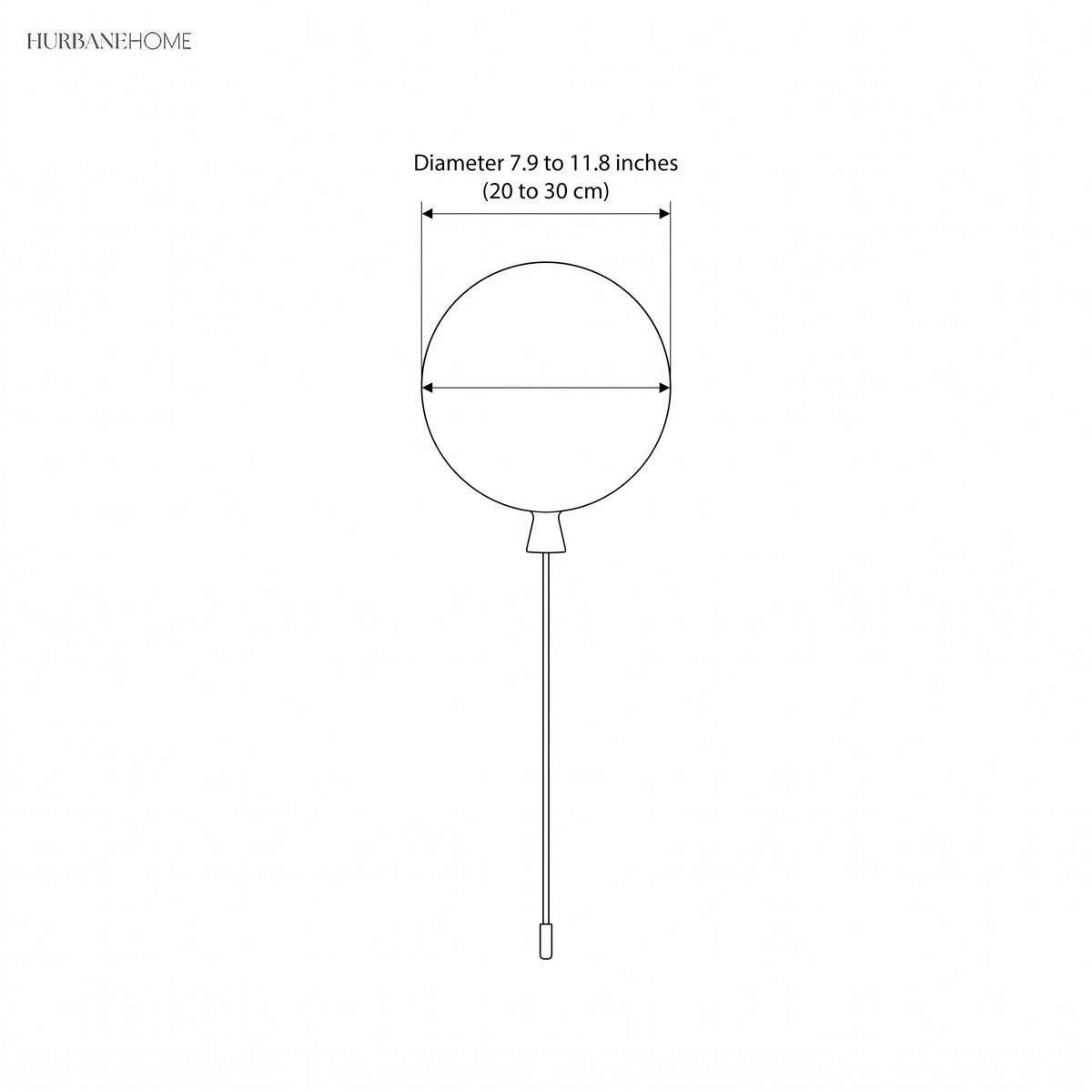 Line drawing showing the balloon diameter range of 7.9 to 11.8 inches