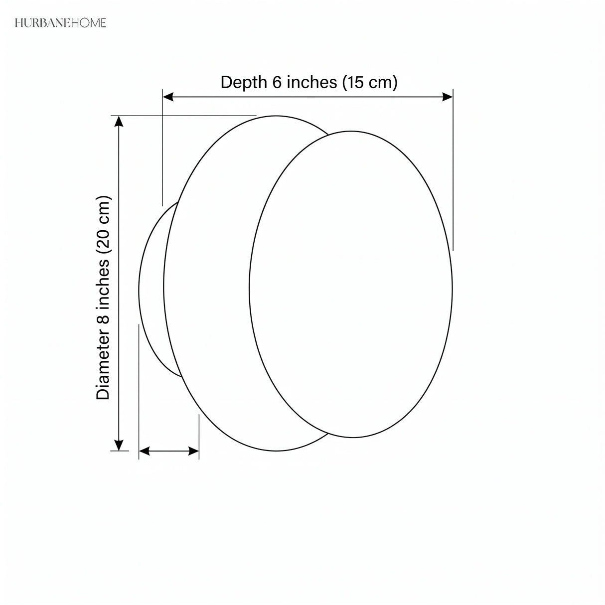 Line drawing showing sconce 8 inch diameter and 6 inch depth