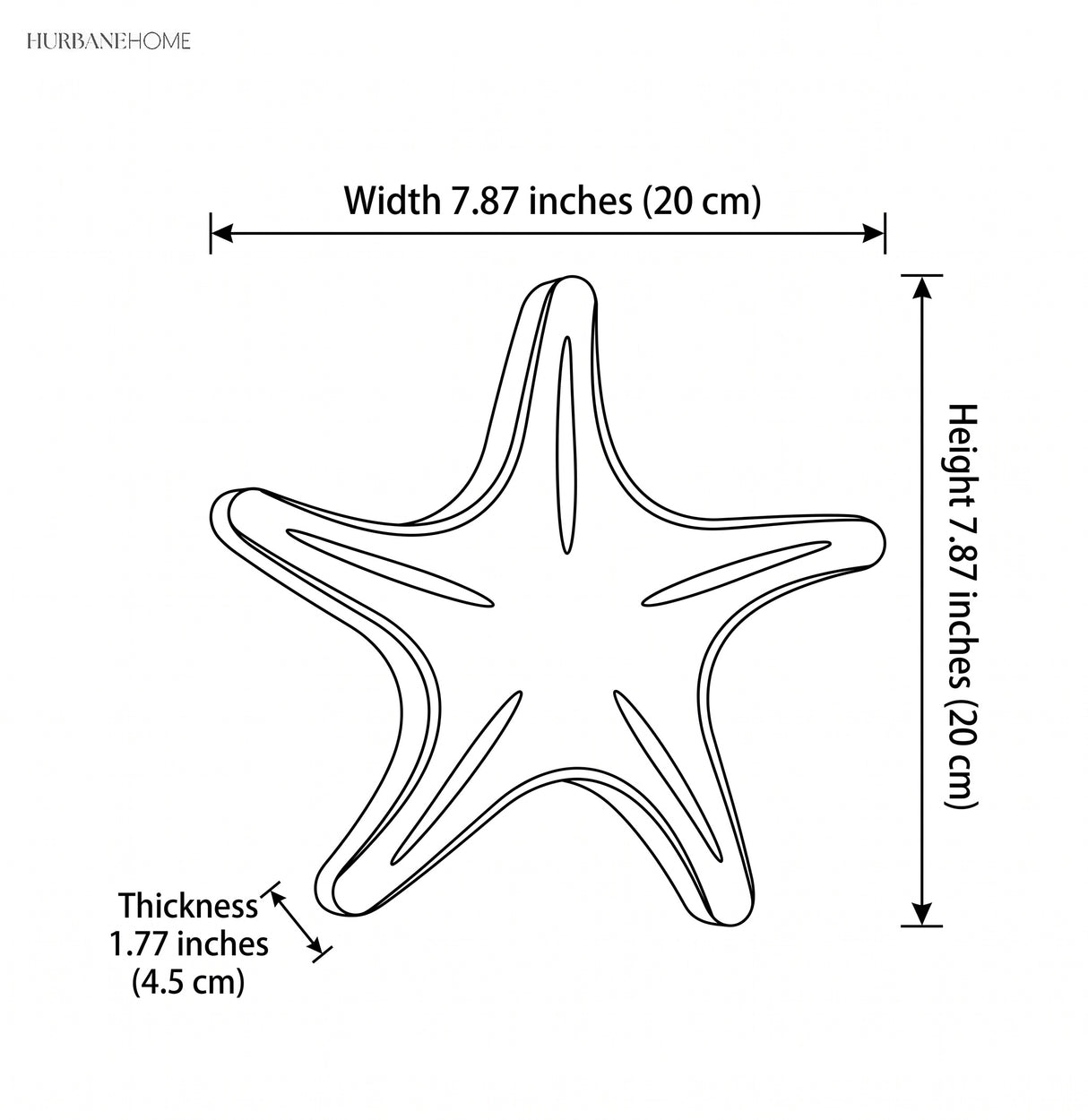 Drawing of the starfish light at 7.87 inches wide and 1.77 thick