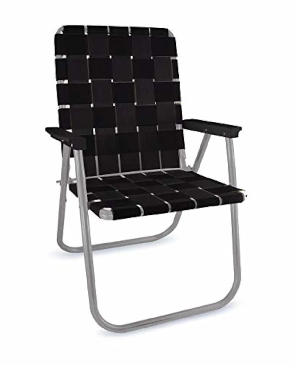 Outdoor Reclining Chair - Folding Aluminum Webbed Beach Lounger With Arms - Outdooor Recline Chair - Hurbane Home