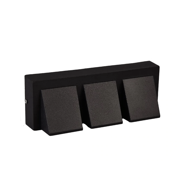 Black three head outdoor wall light in a wide horizontal bar