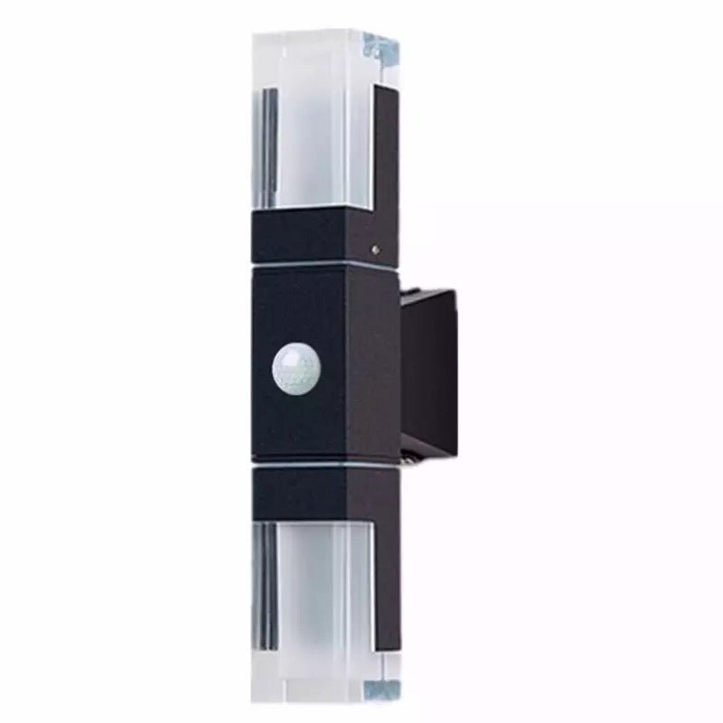Double head prism wall sconce with the motion sensor lens in the body