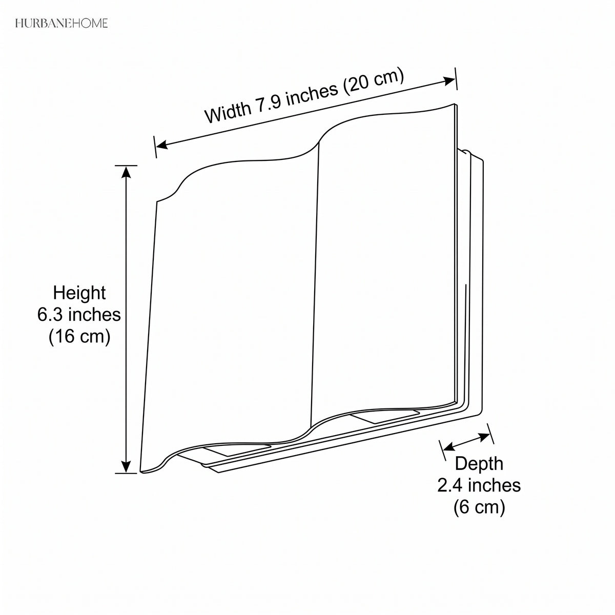 Drawing of the sconce at 7.9 inches wide, 6.3 high, 2.4 deep
