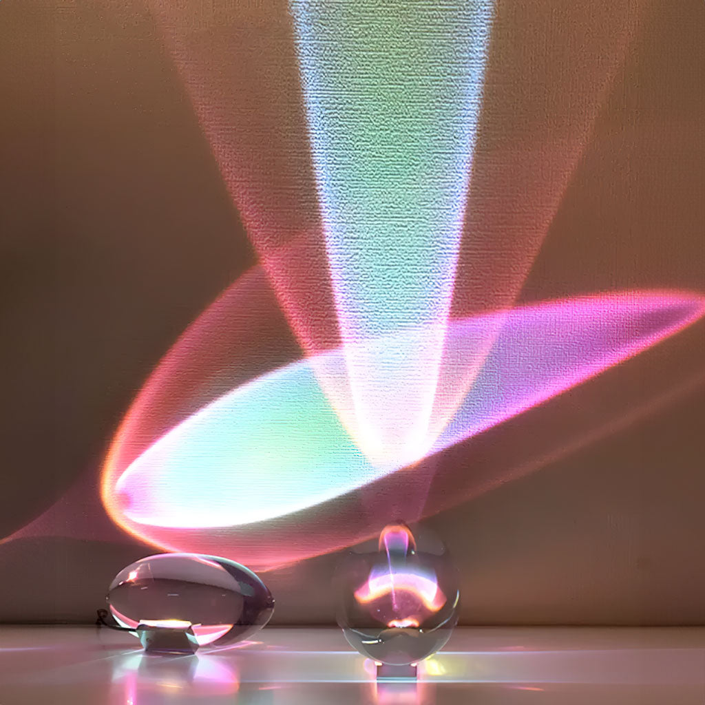 Side profile of oval glass ambient lamp showing polished body