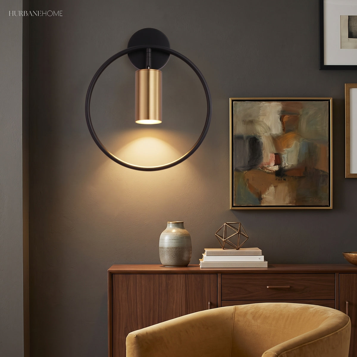 Modern Rotated Wall Sconce Ada LED 1-Light styled in a room setting