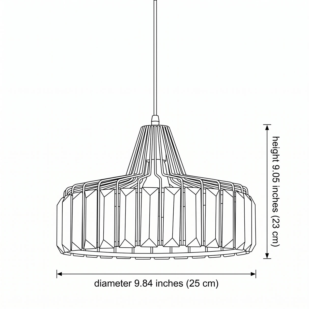 Black Crystal Pendant Light - Size Illustration
