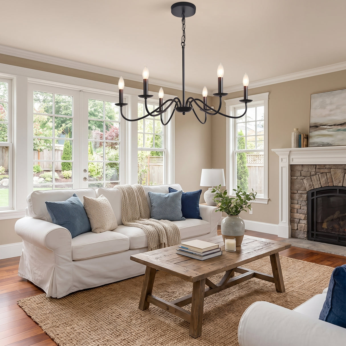 Iron Pendant Light - living room fireplace lifestyle