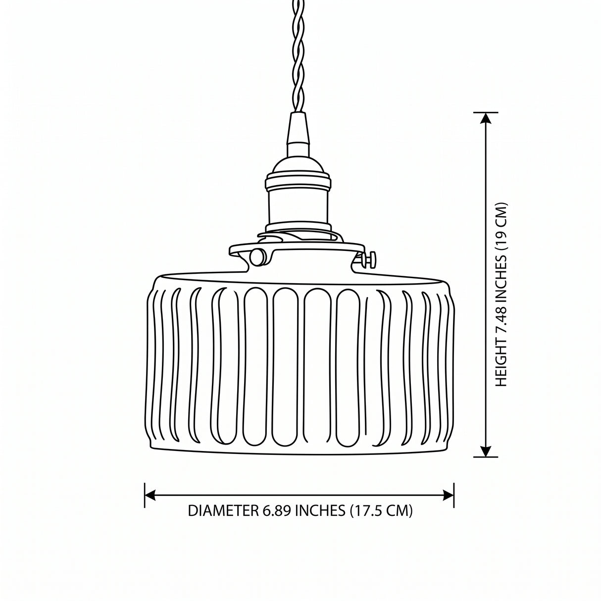Vintage Cylinder Glass Pendant Light - size dimension illustration