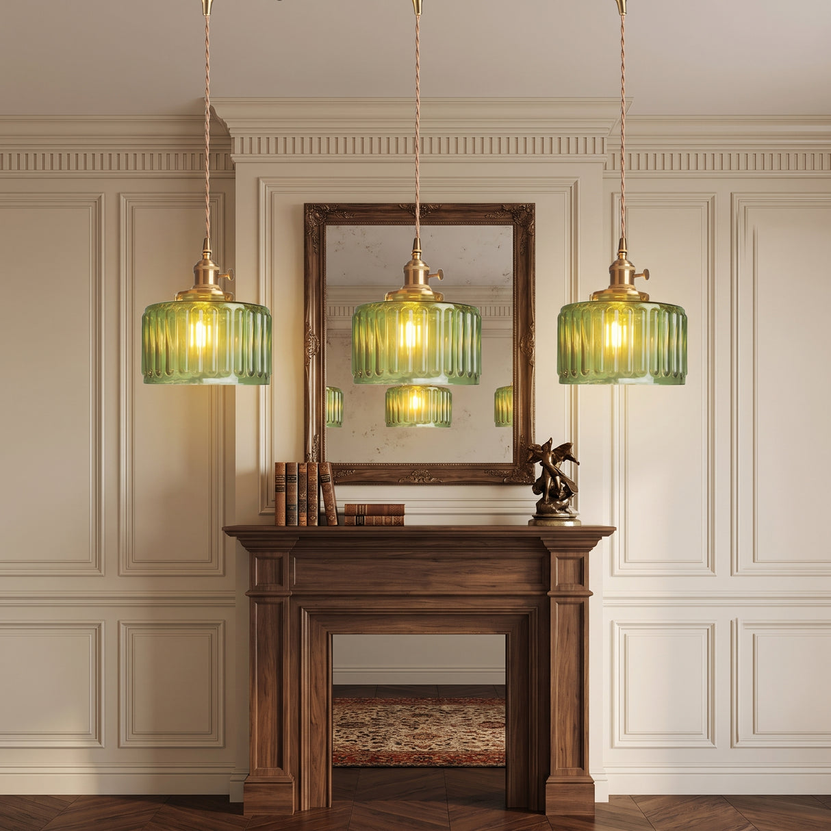 Vintage Cylinder Glass Pendant Light - mantle mirror lifestyle