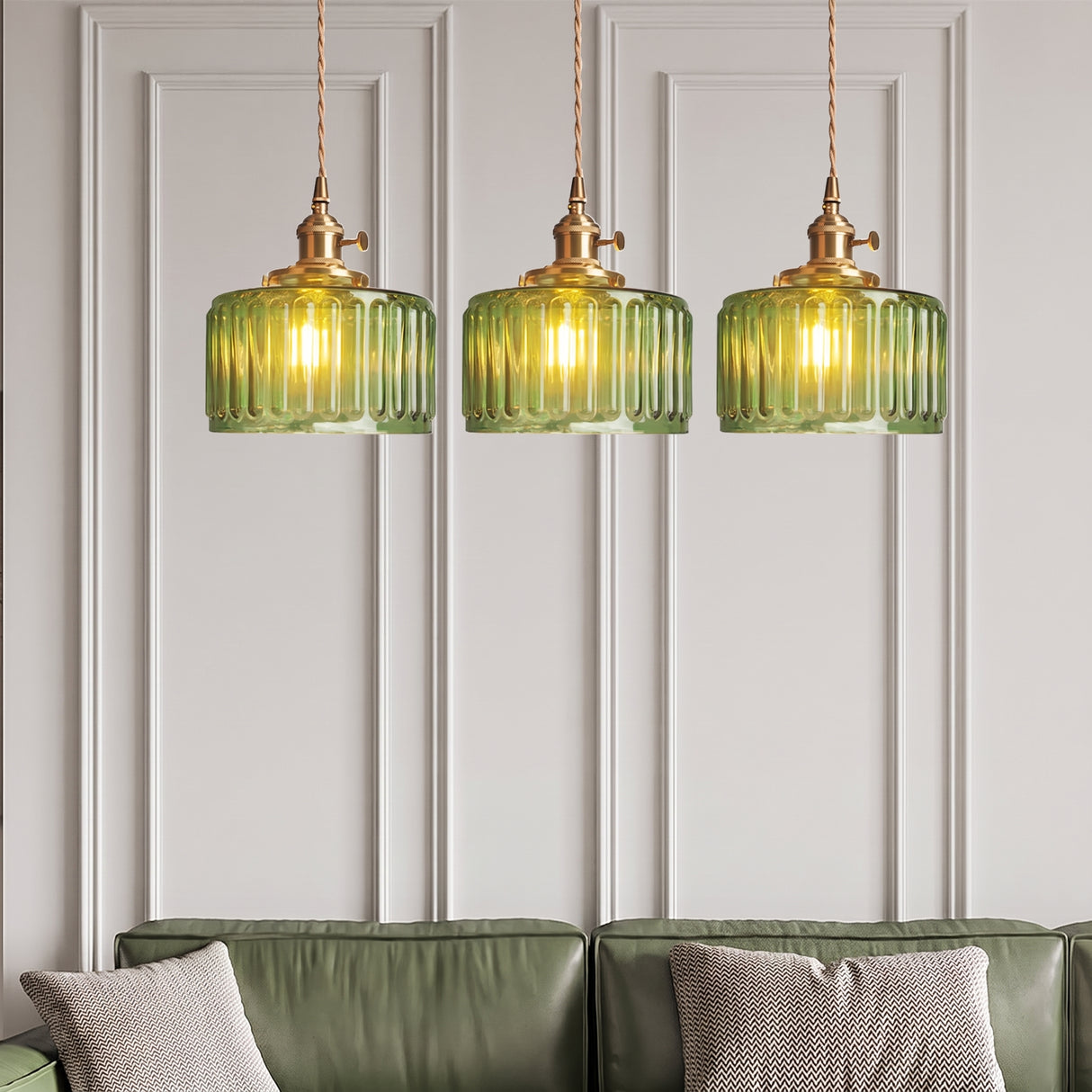 Vintage Cylinder Glass Pendant Light - living room sofa lifestyle