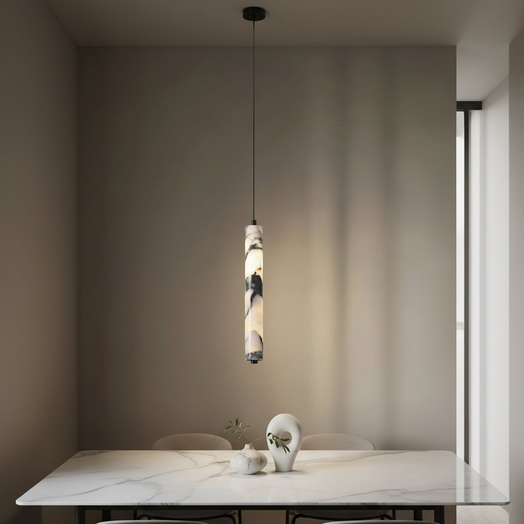 Pendant lamp wire installed above a dining table