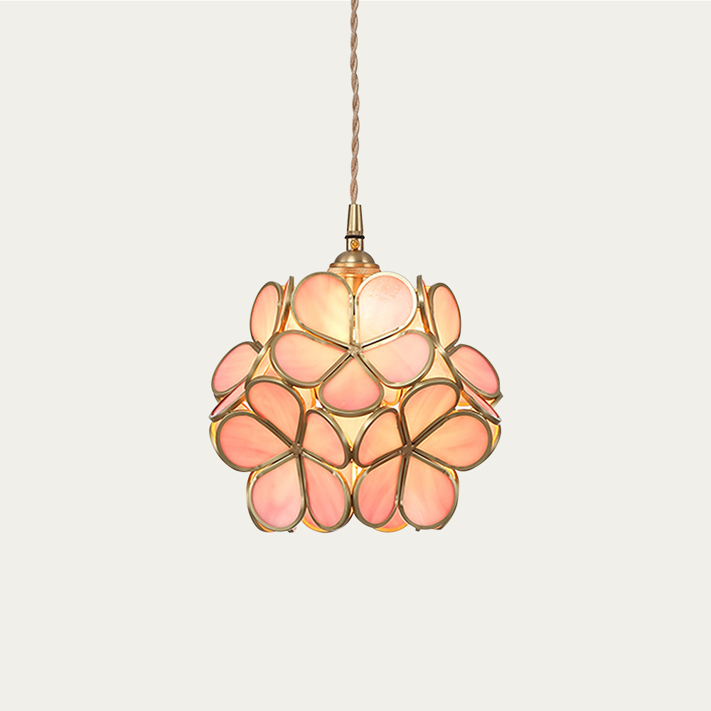 Colour range of the petal glass pendant light shown side by side