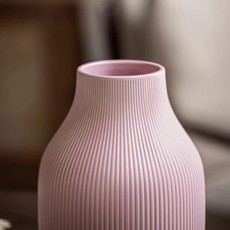 Pink Ceramic Vase - Textured Decorative Centerpiece for Home Decor Elegance - Textured Ceramic Vase - Hurbane Home