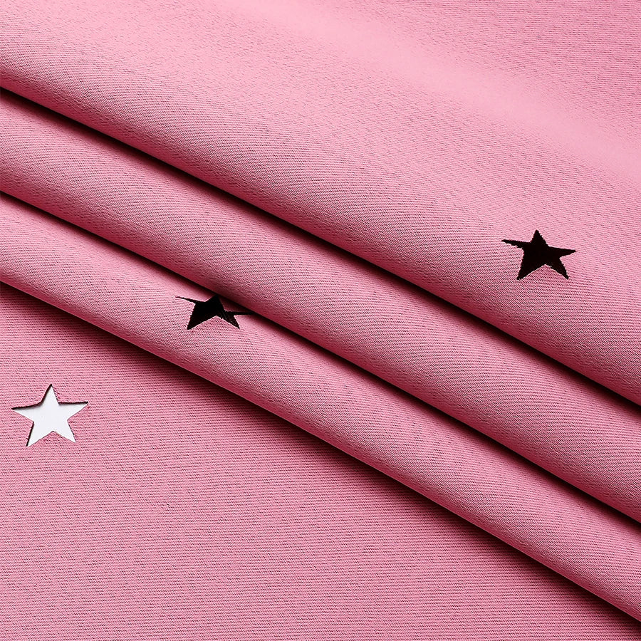 Pink star curtains with soft, semi-sheer double-layer design