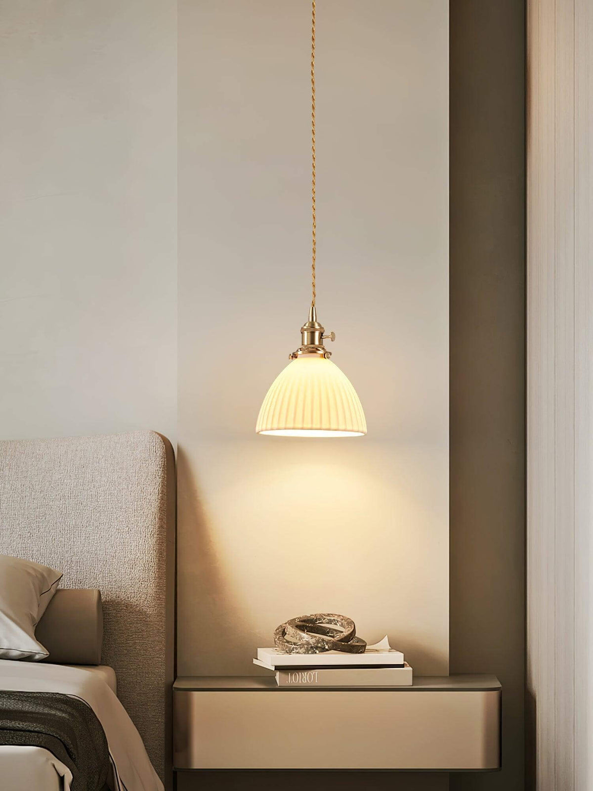 Brass and ceramic pendant light for kitchen island or bedside, view 16