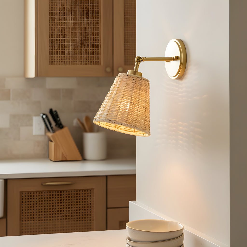Rattan cone swing arm wall sconce colour option view 3