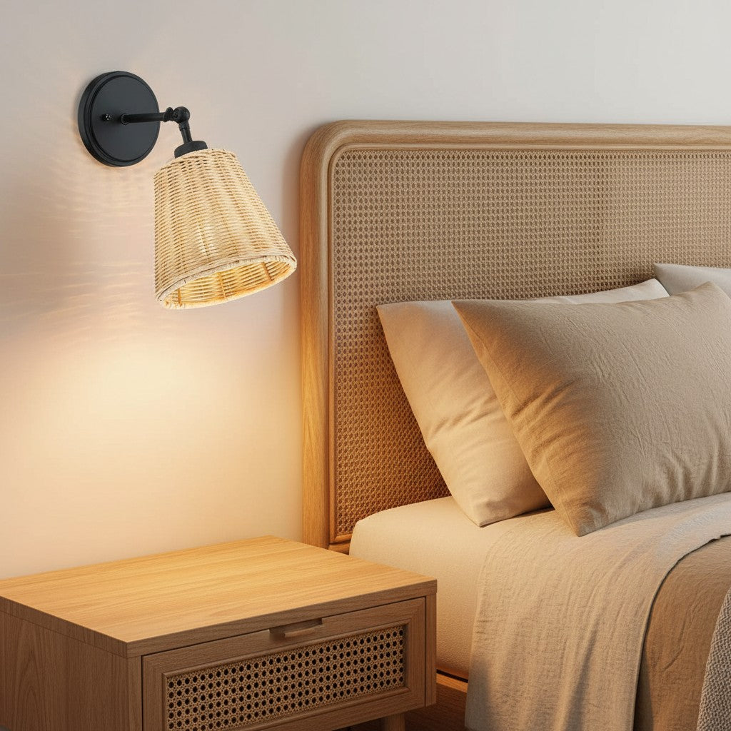 Rattan cone swing arm wall sconce alternative angle view 7