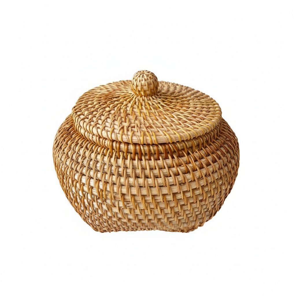 Rattan Storage Basket with Lid - Stylish Woven Organizer for Home Decor - Wooven Storage Baskets - Hurbane Home