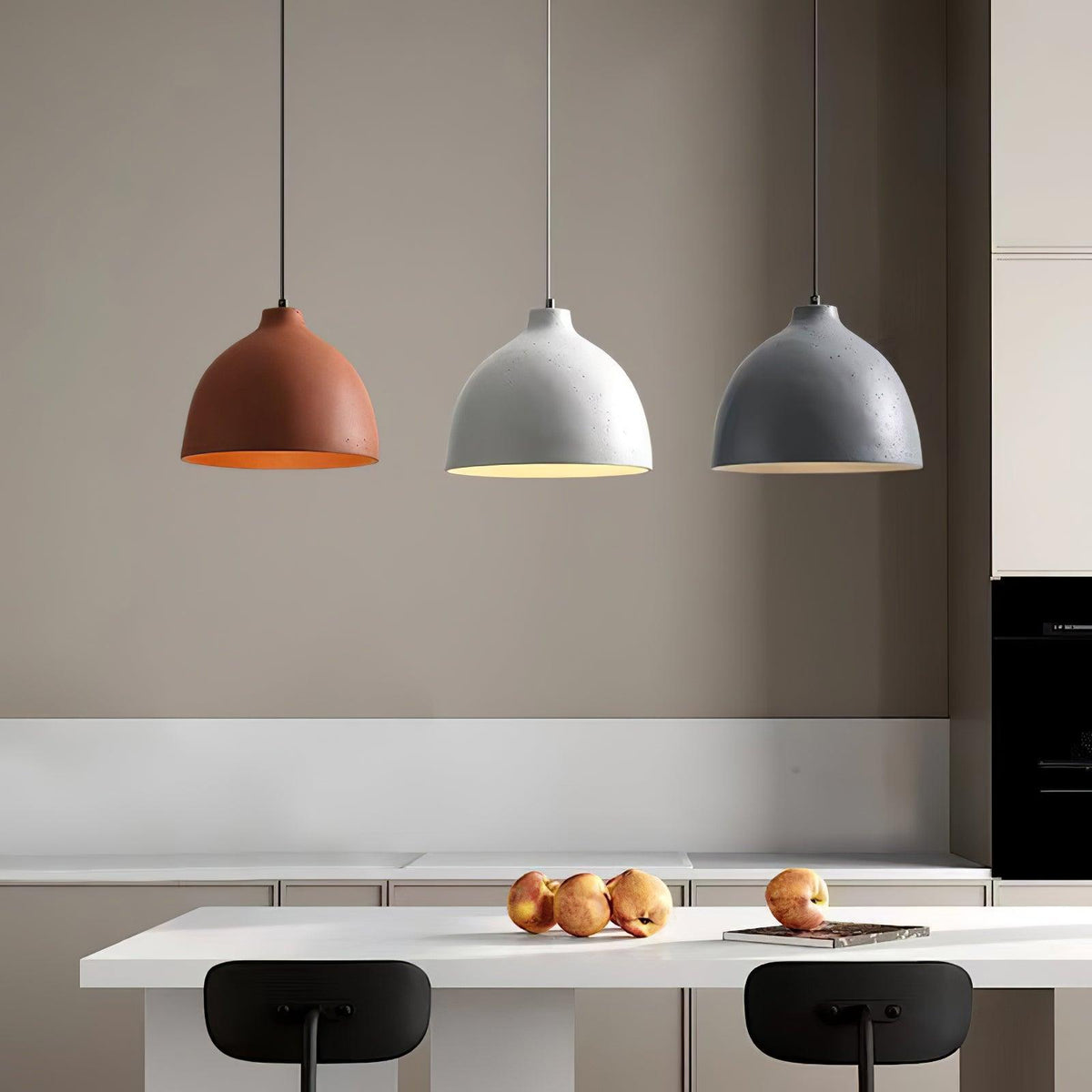 Deep dome pendant shade in grey speckled moulded resin, view 2
