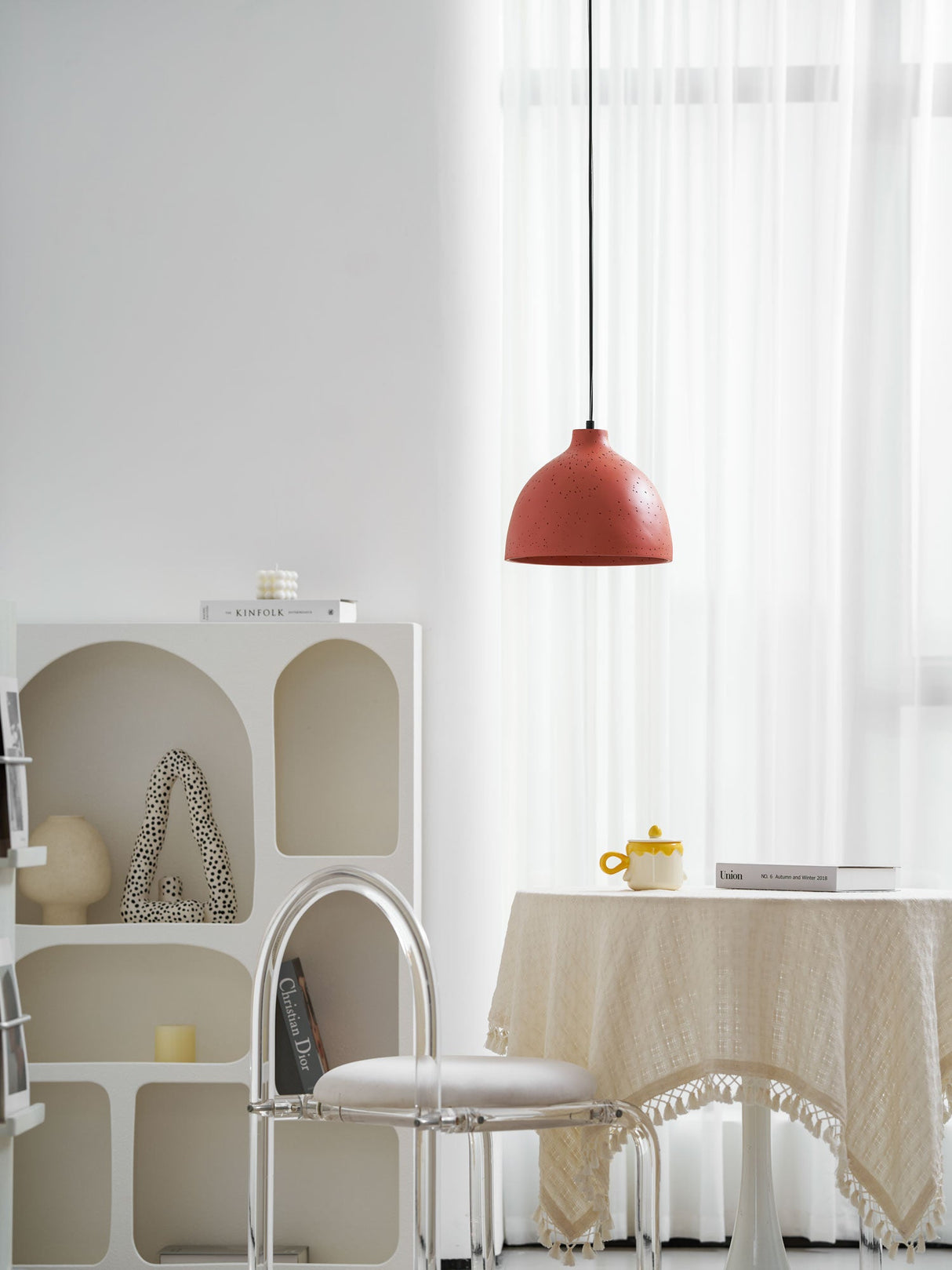 Matte speckled resin dome pendant light in a white finish, view 61