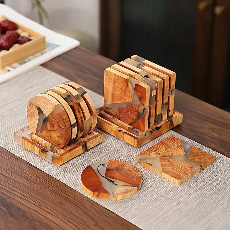 Resin Drink Coasters - Durable Wooden Mats for Stylish Beer Protection - Wooden Drink Coasters - Hurbane Home