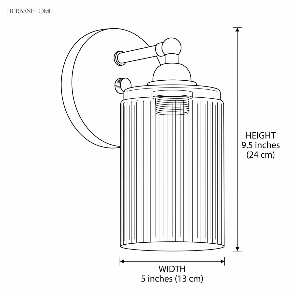 Drawing showing sconce width 5 inches and height 9.5 inches