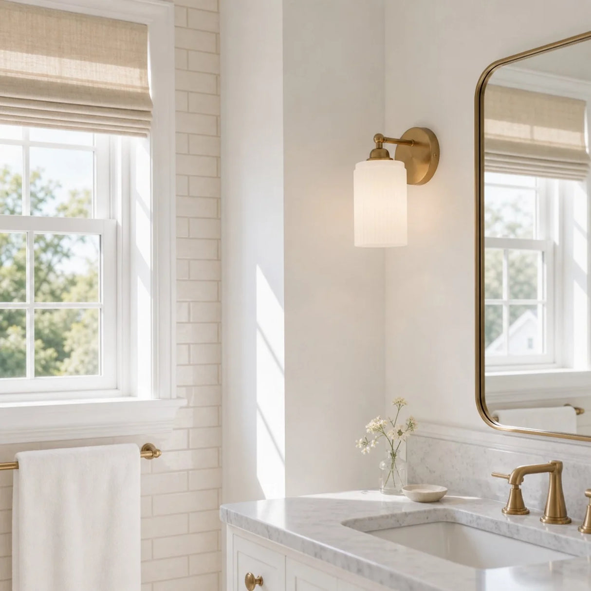 Ribbed glass brass wall sconce alternative angle view 7