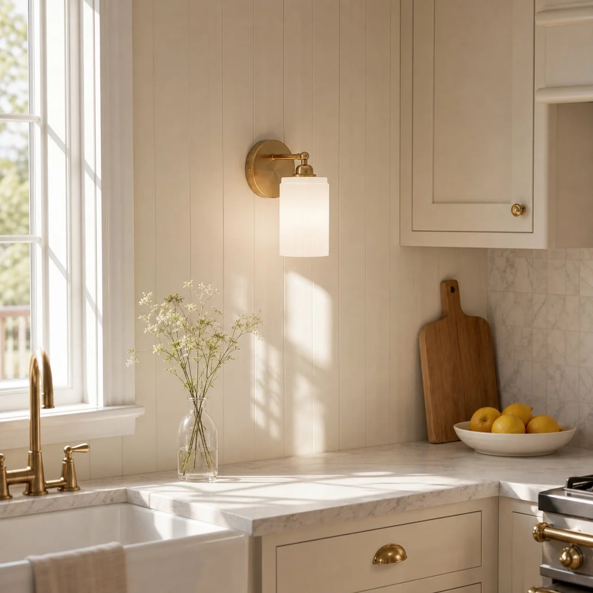 Ribbed glass brass wall sconce colour option view 9
