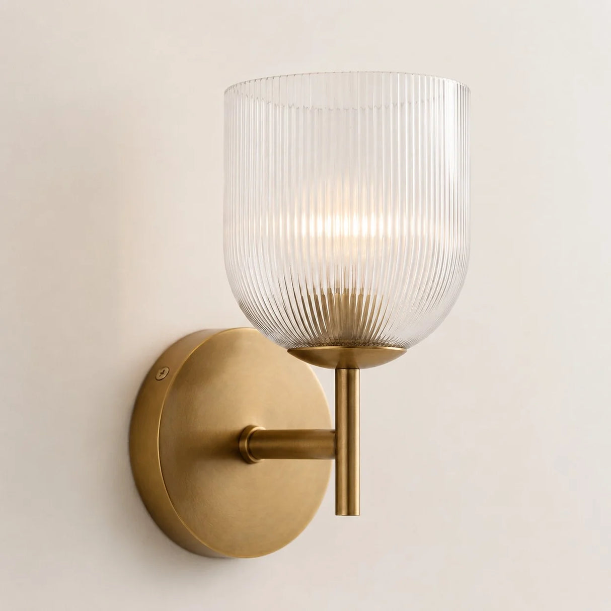 Ribbed glass bathroom vanity sconce detail view 14 showing finish and construction
