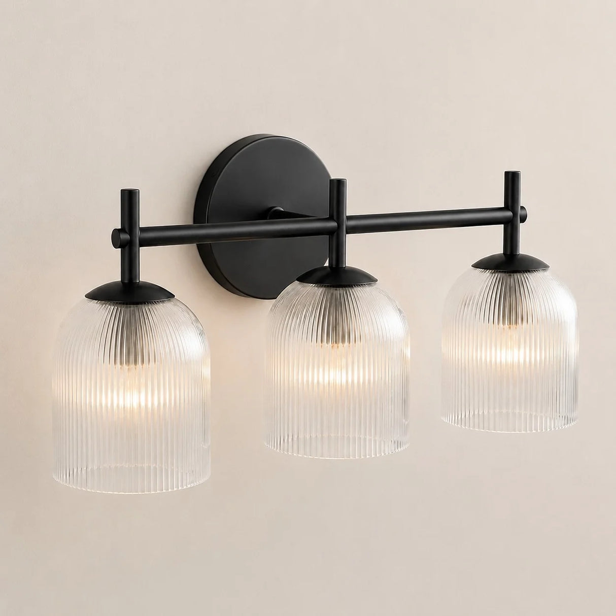 Ribbed glass bathroom vanity sconce detail view 15 showing finish and construction