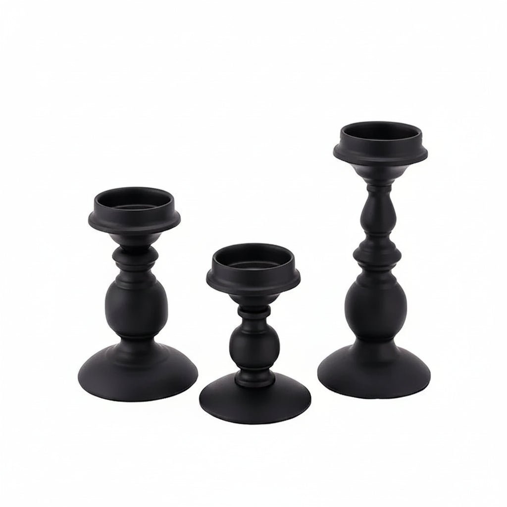 Rod Iron Candle Holder Set - Elegant Black Metal Candle Sticks for Home DΓ©cor - Metal Candle Holders - Hurbane Home