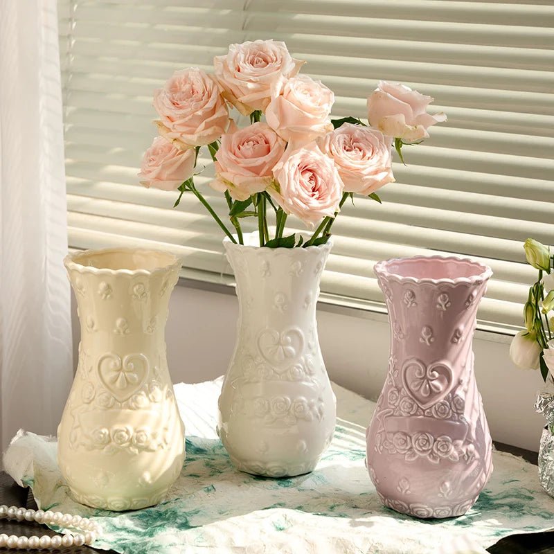 Rose Ceramic Vase - Textured Retro Design for Elegant Centerpiece Decor - Textured Ceramic Vase - Hurbane Home