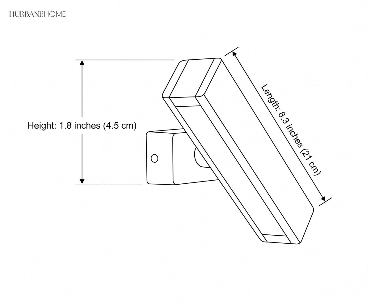 Line drawing showing 1.8 in height and 8.3 in length of the bar