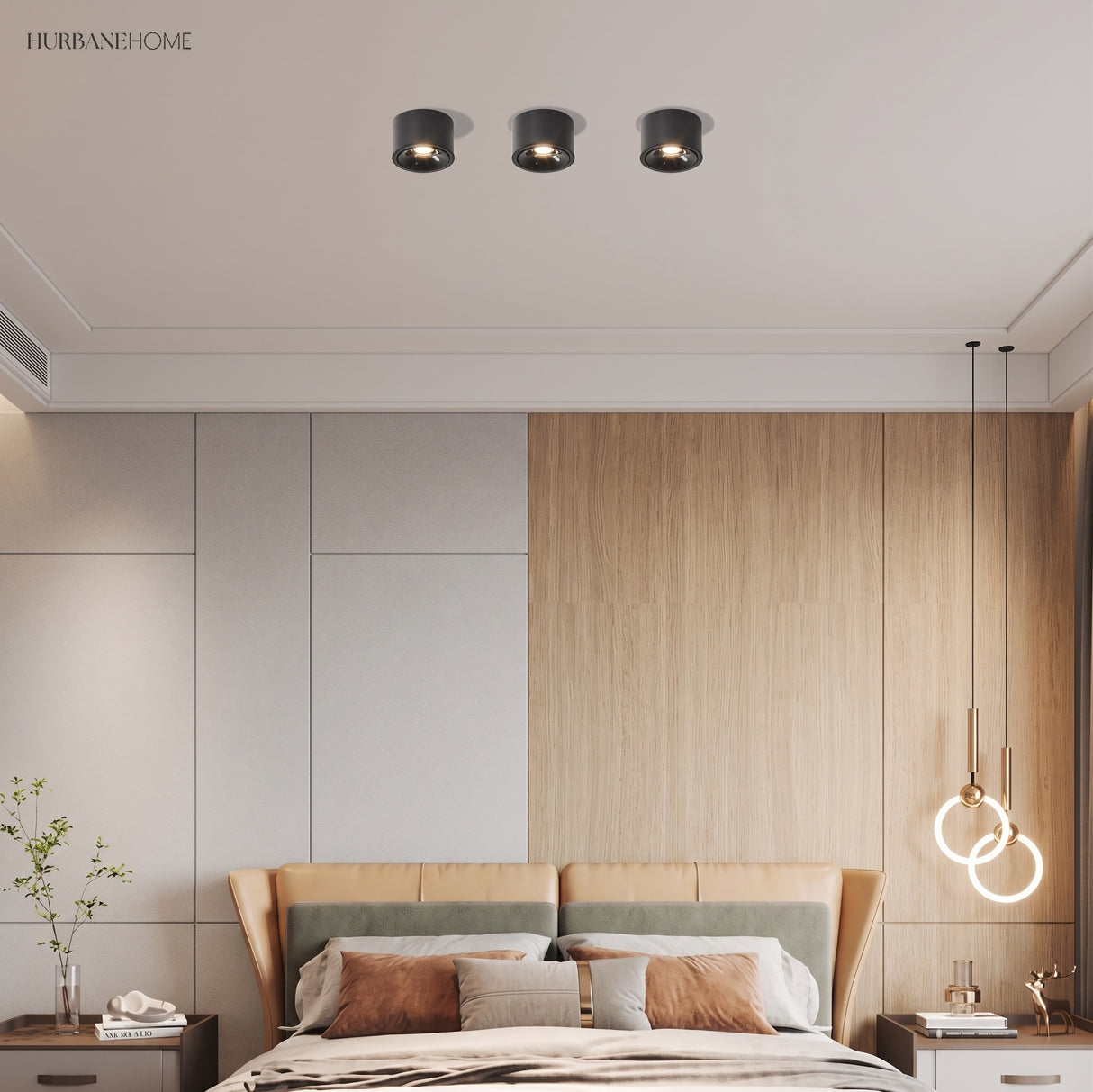 Round adjustable LED spotlight in a styled interior