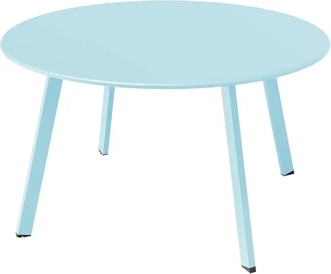 Round Patio Coffee Table - Powder Coated Steel Outdoor Accent Table - Round Outdoor Table - Hurbane Home
