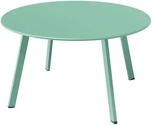 Round Patio Coffee Table - Powder Coated Steel Outdoor Accent Table - Round Outdoor Table - Hurbane Home