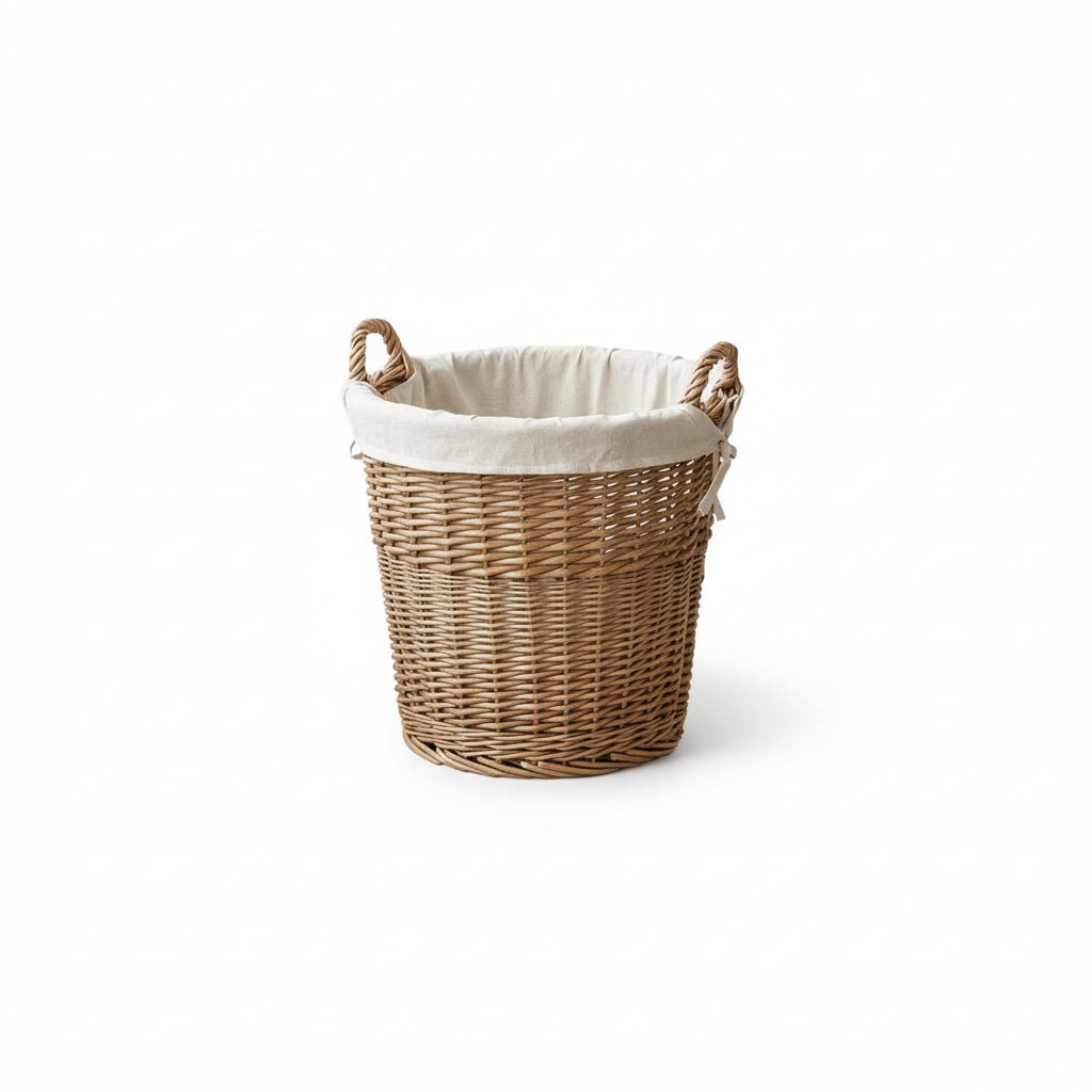 Round Wicker Hamper with Liner - Eco - Friendly Laundry Basket for Stylish Storage - Wicker Laundry Basket - Hurbane Home