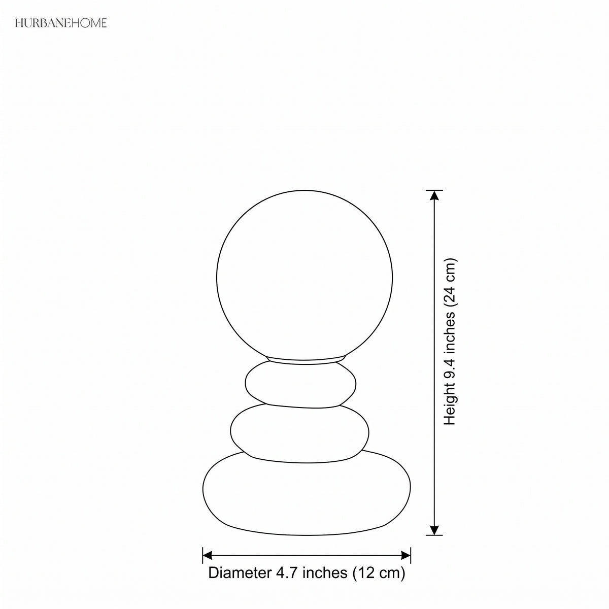 Dimension drawing of the lamp at 9.4 inches high and 4.7 inches in diameter