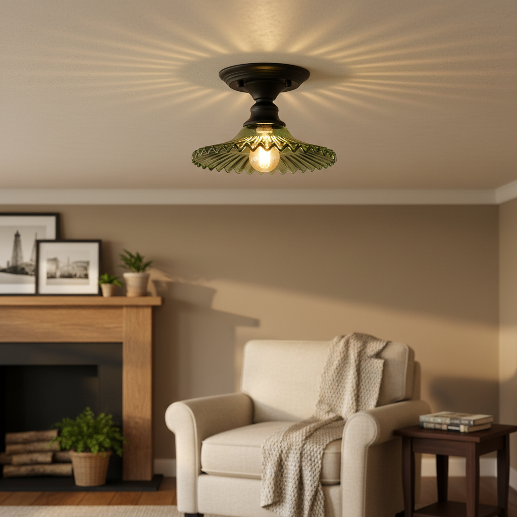 Scalloped Ribbed Glass Semi Flush Mount Ceiling Light for Hallways