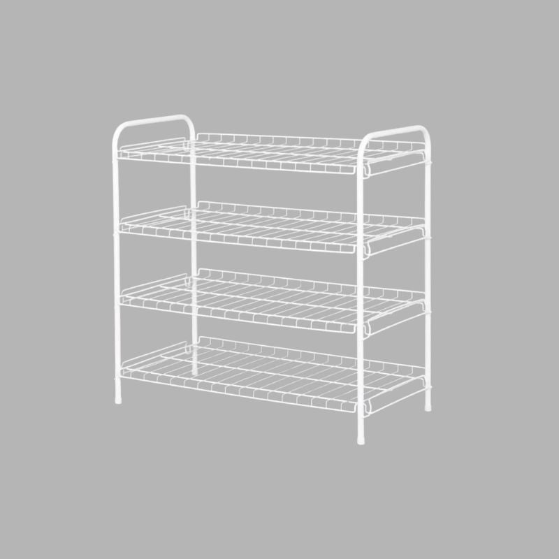 4 Tier Shoe Rack – 12 Pairs White Steel Wire Organizer for Entryway.