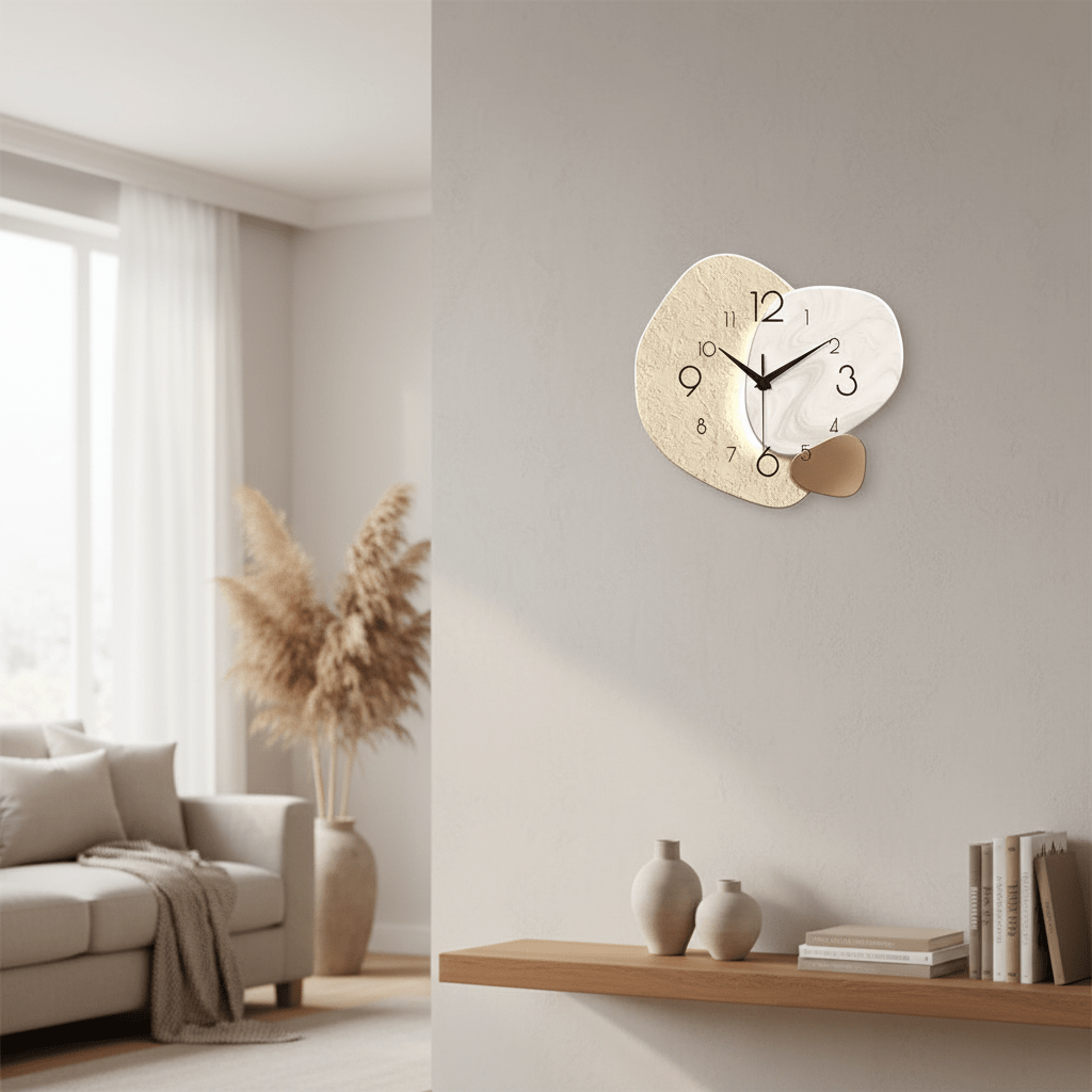 Silent Wall Clock – Modern Moon Phase White Wooden Design - Hurbane Home