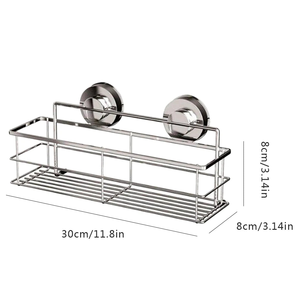Stainless Steel Suction Corner Shower Shelf Rustproof Deep Storage Basket