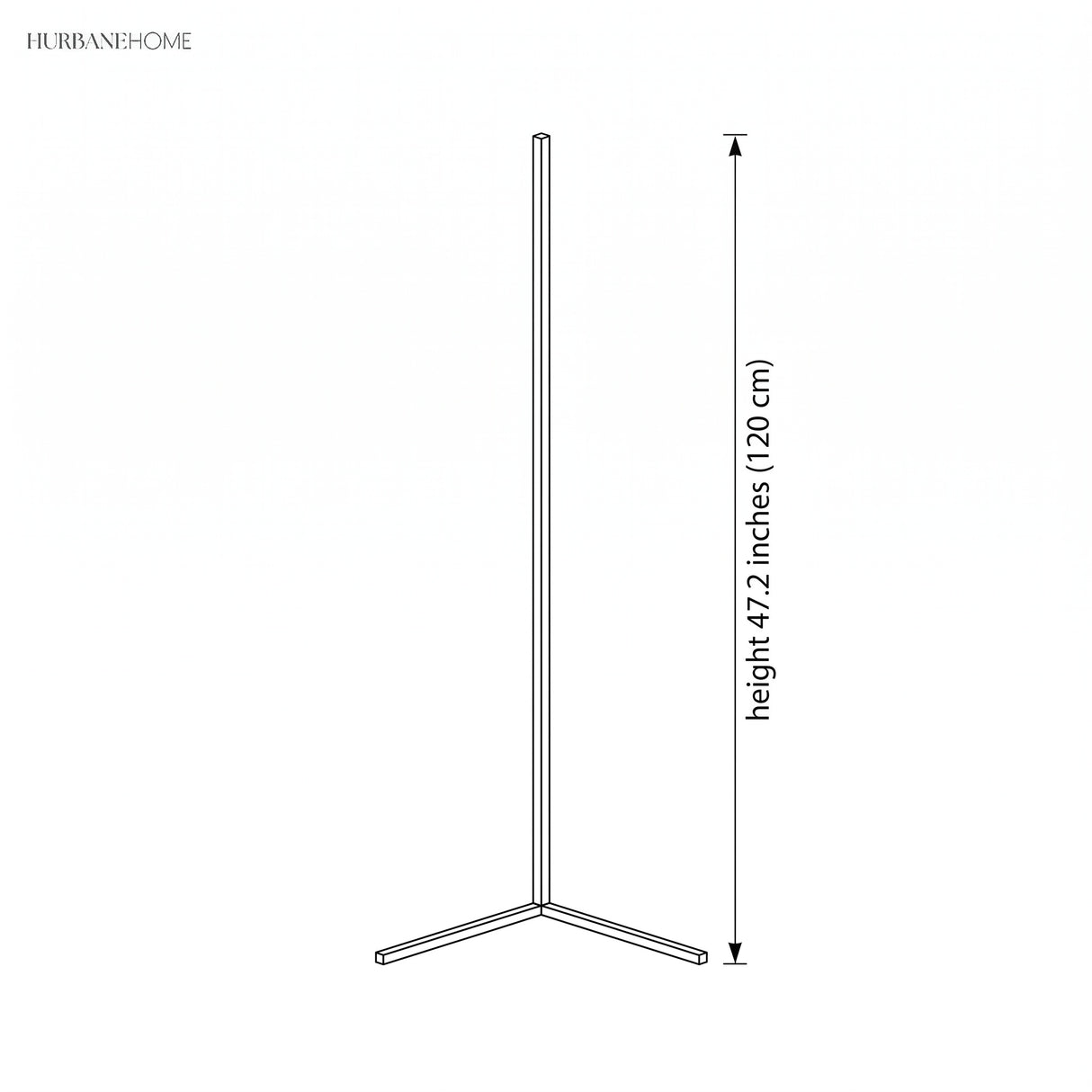 Line drawing showing corner floor lamp height of 47.2 inches on a triangle base